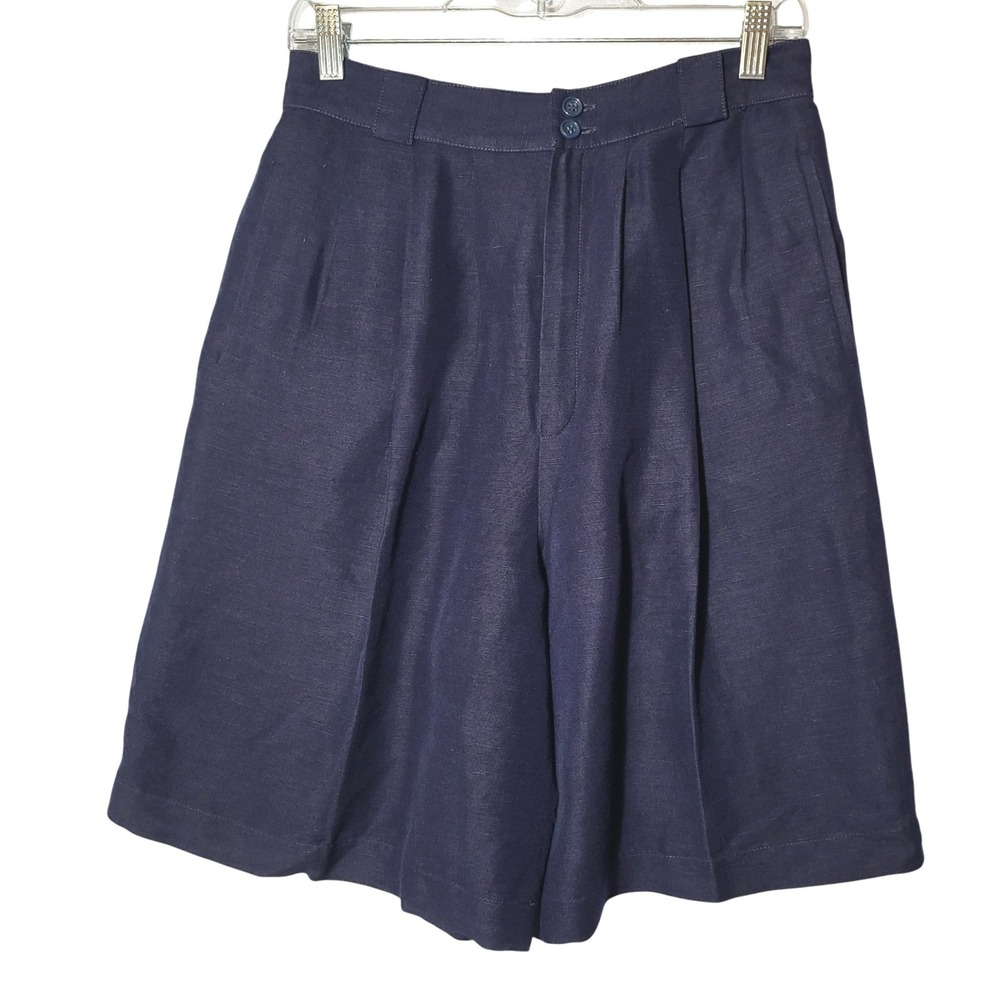 Giorgio Sant Angelo Navy Blue Linen Blend Pleated Shorts Womens 12 Wide Leg